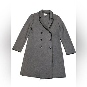 St John Graphic Twill Knit Double Breasted Trench Coat Grey Black Read